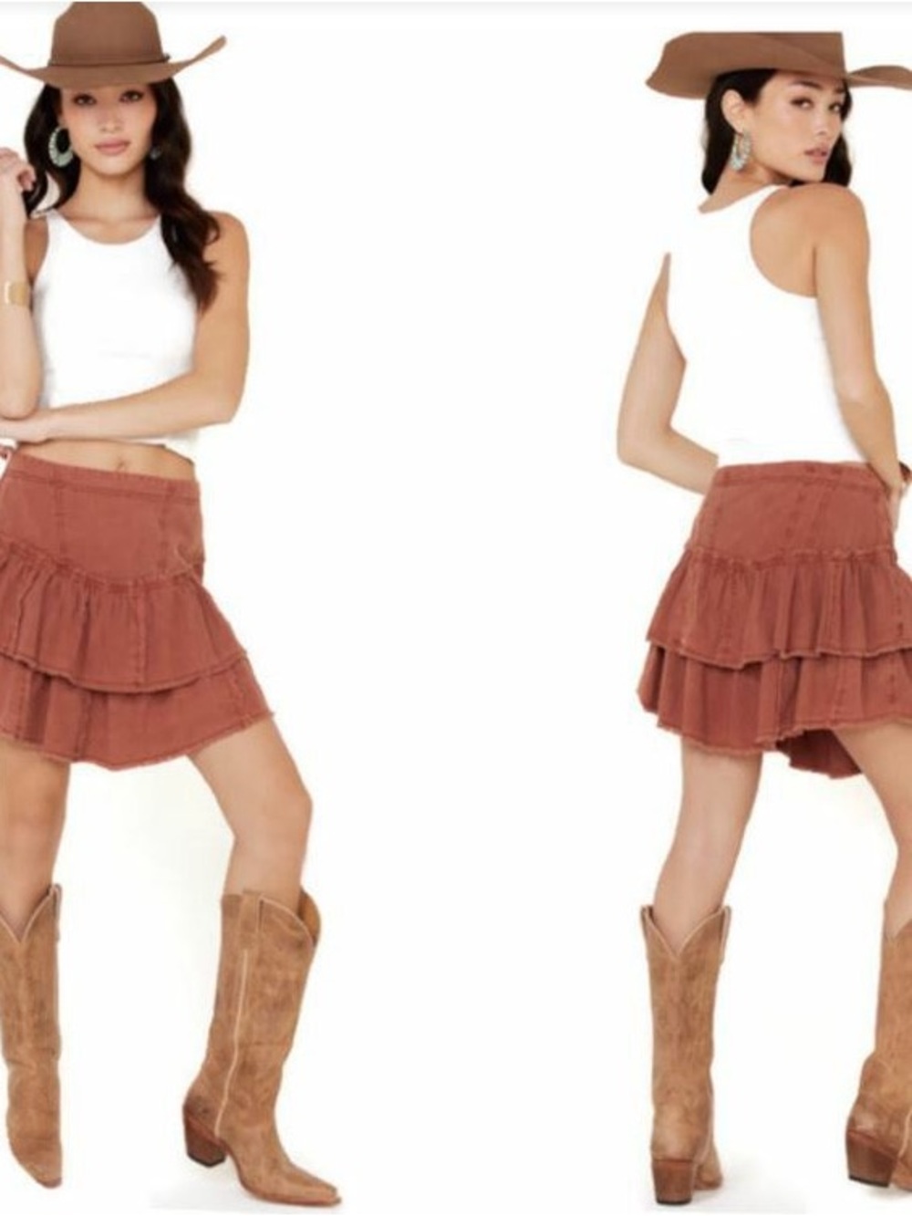 Free People Rust-Tone Tiered Ruffle Mini Skirt - Picture 8 of 13